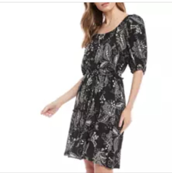Karen Kane In Full Bloom Tiered Dress Black & White With Tie Waist Sz 2x - Picture 15 of 17